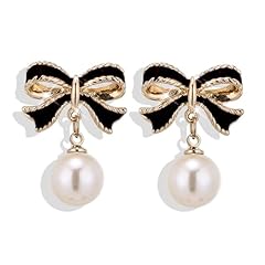 C5:black bow pearl earrings