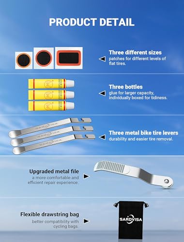 40 PCS Bike Tire Repair Kit, Bicycle Inner Tube Puncture Patch Kit with 30 PCS Vulcanizing Patches & 3 PCS Stainless Steel Tire Levers, Portable Bike Tire Patch Kit for Mountain and Road Bike