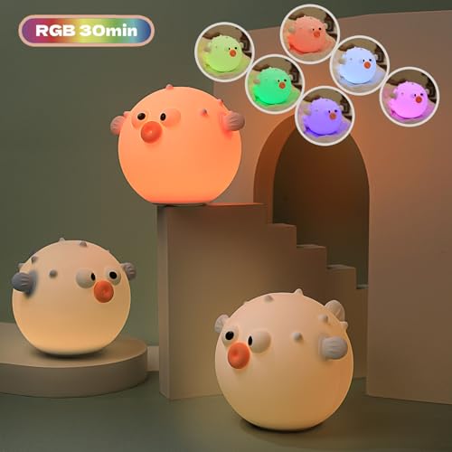 Image of Cute Anemonefish Night Light, LED Squishy Night Lamp, Dimmable Timer Nursery Nightlight for Kids, Rechargeable Touch Lamp, Dorm Decor, Kids Funny Gifts (Blue Fish)
