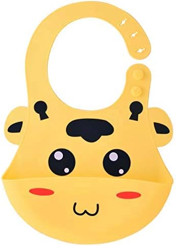 Pookie Pookie’s Silicone Waterproof Baby Bibs with Food Catching Pocket | Silicone Bib for Feeding Infants & Toddlers (6M to 5 Yrs) – Unisex | (Yellow)