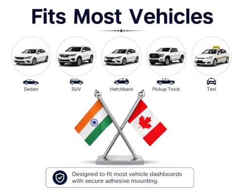 Image of The Flag Company India & Canada Car Dashboard Flag 2x3 Inch Premium Flags with Stainless Steel Pole & Base | Compact Dual Display for Car Interiors & Desks