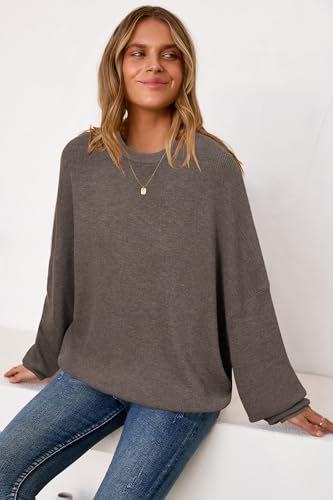 Arach&Cloz Women's Wool Blend Oversized Sweaters Crewneck Casual Fall Outfits Fashion Tops3