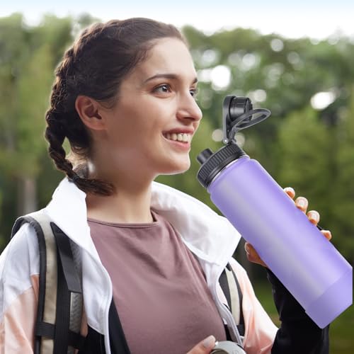 2Pcs Replacement Lid for Takeya Insulated Water Bottle, Wide Mouth Loop Top Lid for Takeya 14, 18, 24, 32, 40, 64oz, Replacement Cap with Handle Easy to Carry, No Leak Top Spout Lid Accessories Black