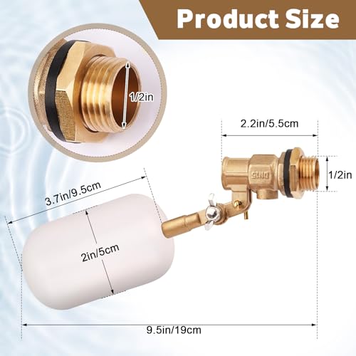 Water Float Valve 1/2 inch, Brass Float Ball Valve with Adjustable Arm, Automatic Fill and Water Level Control Valve for Water Trough,Fountains,Water Tank,Ponds,Pool,Aquariums by AIDUCHO - Image 4