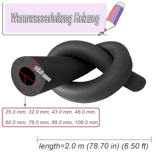 Zewnętrzna rura z pianki izolacyjnej przeciw zamarzaniu - 2 m elastyczna rurka opóźniona czarna pokrywa rury wodnej pasuje do 25-108 mm chroni przed zamarzaniem, idealna do użytku zimowego