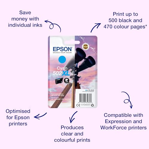 Epson 502XL Jumelles Cyan, Cartouche d'encre d'origine XL Haute capacité, XP-5100 XP-5105 XP-5150 XP-5155 WF-2860DWF WF-2865DWF WF-2880 WF-2885