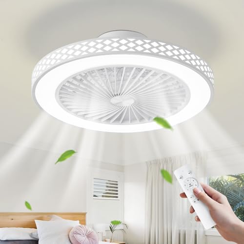 POWROL Ventilateur Plafond 48cm Losange Fermé Lampe Ventilateur Silencieux 6 Vitesses Plafonnier Réversible LED Intensité Variable 3 Couleurs Mémoire...