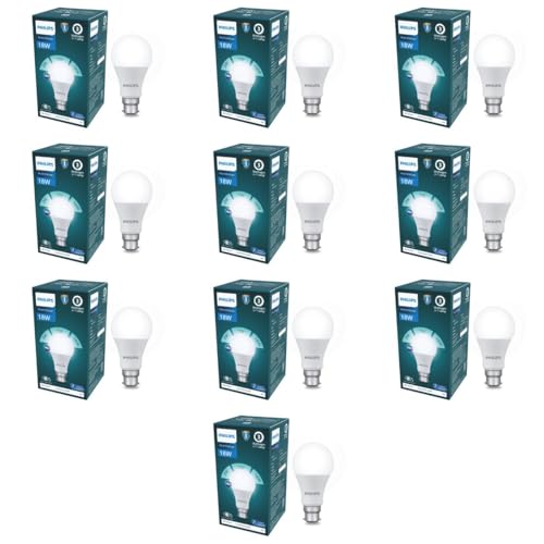 Image of Philips 18W Dimmable LED Bulb | Cool White 6500K | B22 Base | Adjustable Brightness LED Light | Energy Efficient & Versatile Lighting | Pack of 10