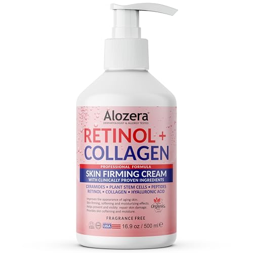 Alozera Skin Firming Retinol Collagen Body Lotion with Stem Cells for Aging Skin and Wrinkles, Non-Greasy, Lightweight Moisturizer, Fragrance-Free, 16.9 oz