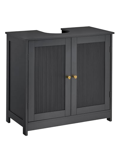 Cozivellia Bathroom Vanity Sink Cabinet, Under Sink Storage Cabinet with 2 Doors, Waterproof Pedestal Sink Cabinet for Bathroom, Laundry Room, Kitchen, Black with Adjustable Shelf