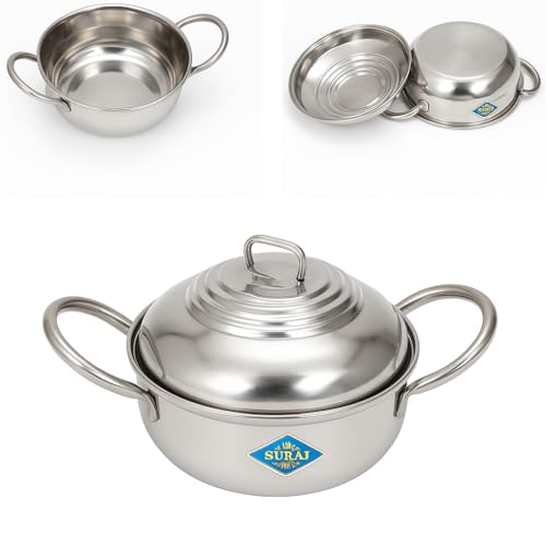 Image of NOVA Kart Stainless Steel Handi with Lid | Double Handle Tope /Patila for Cooking | Heavy Gauge Steel Cookware for Kitchen, Gas & Induction Compatible | Multipurpose Serving & Cooking Handi inch