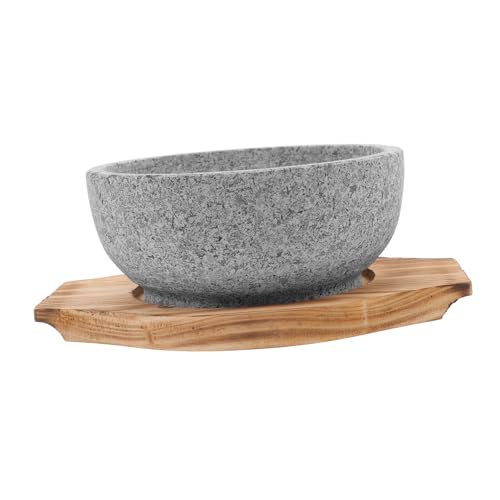 BEBEMOKO 1 Set Korean Style Bibimbap Stone Bowl with Tray Natural Material for Cooking Rice Soup and More Capacity