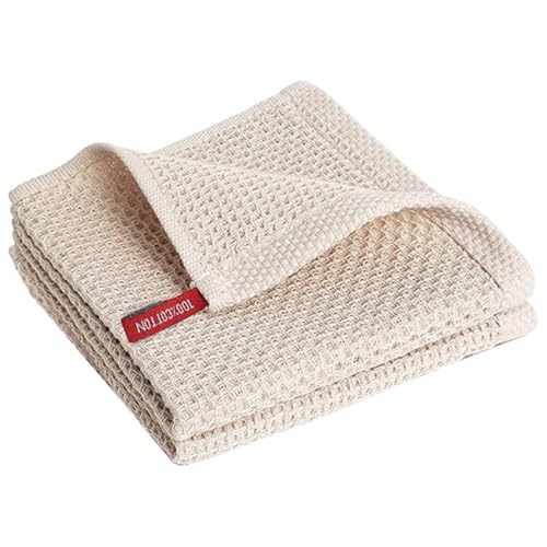 Image of Cotton Kitchen Dish Cloths, 2 Pack Super Absorbent and Lint Free Waffle Weave Dish Towels, Fast Drying Dish Rags for Washing Dishes, 13.4 X 13.4 Inch, Black (Beige, Pack of 2)