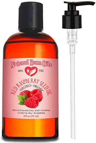Natural Born Oils Red Raspberry Seed Oil. 8oz. 100% Pure and Natural, Organic, Moisturizing Gentle Oil for Sensitive Skin