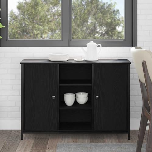 Frdhee Vitrina de cocina, aparador, aparador, aspecto de roble negro, 100 x 35 x 70 cm, material de madera para cocina, salón, pasillo, entrada