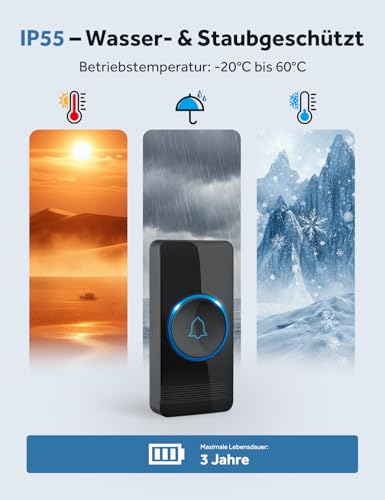 Funkklingel, AVANTEK wasserdichte Funktürklingel mit Einer Funkreichweite von 400 m, 52 Melodien, 5 Lautstärkestufen und LED-Blitz – Ansicht 7