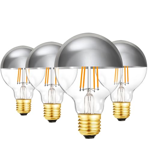 Dimmable Half Chrome Light Bulb, 6W (60W Eqv.), Anti Glare LED Light Bulbs, E26 Silver Dipped Bulb,3000K Soft White G25 Globe Light Bulbs for Bathroom, Vanity, Mirror,4Pcs.