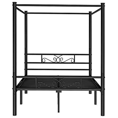 Codesfir Full Size Metal Canopy Bed Frame, Four-Poster Canopied Platform Bed Frame With Headboard And Footboard, Sturdy Metal Slatted Structure, No Box Spring Needed, Easy Assembly, Black #TOP7