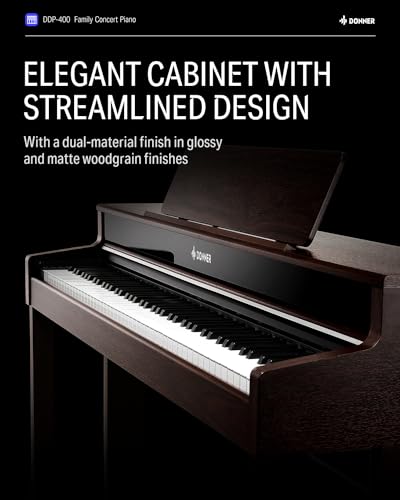 Image of Donner DDP-400 Digital Piano with 88 Key Progressive Weighted Keyboard, Premium Upright Piano Keyboard for Professional, Bundle with Headphone, Bluetooth, Record,138 Tones,100 Rhythms, LCD, Brown