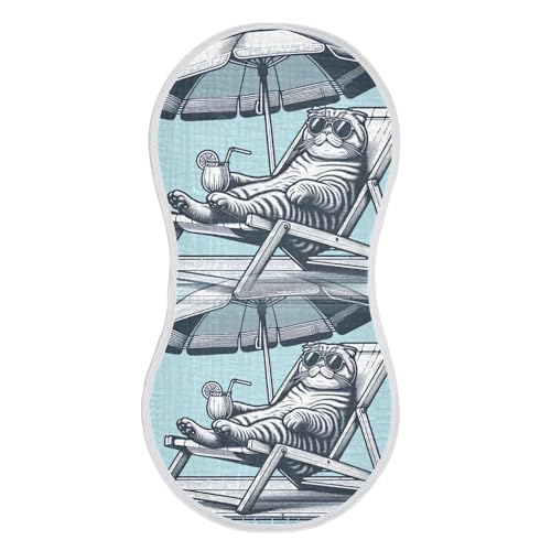 Muslin Burp Cloth for Baby 4PCS Cat Laying on Beach Chair Super Absorbent Burping Cloths, Bibs for Newborn Boys Girls3