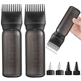 FXSPLCZ 2 Pack Root Comb Applicator Bottle Hair Oil Applicator Hair Color Bottle with 4 Caps for Women Scalp Hair Dye Tools, Black