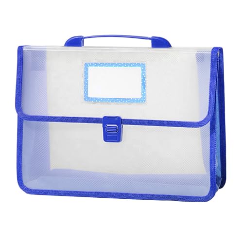 Student Book Bag for Preschool Kids Waterproof PP Handbag Transparent Tote Bag with Name Tag Homework Reading Card Paper Carry Bags Large File Storage Pouch Kindergarten Supplies (Blue)