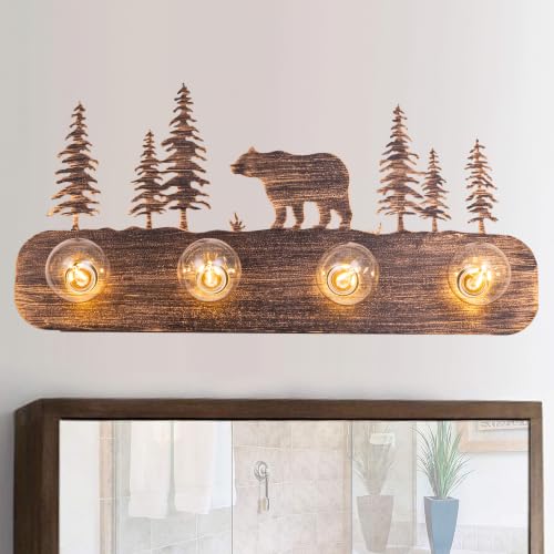 Image of TOCHIC Rustic Bathroom Light Fixtures, 4 Lights Farmhouse Bathroom Vanity Light Over Mirror Dimmable, Western Bear Sconces Wall Lighting for Mirror Cabinets, Powder Room, Living Room, Bronze, 26 inchL