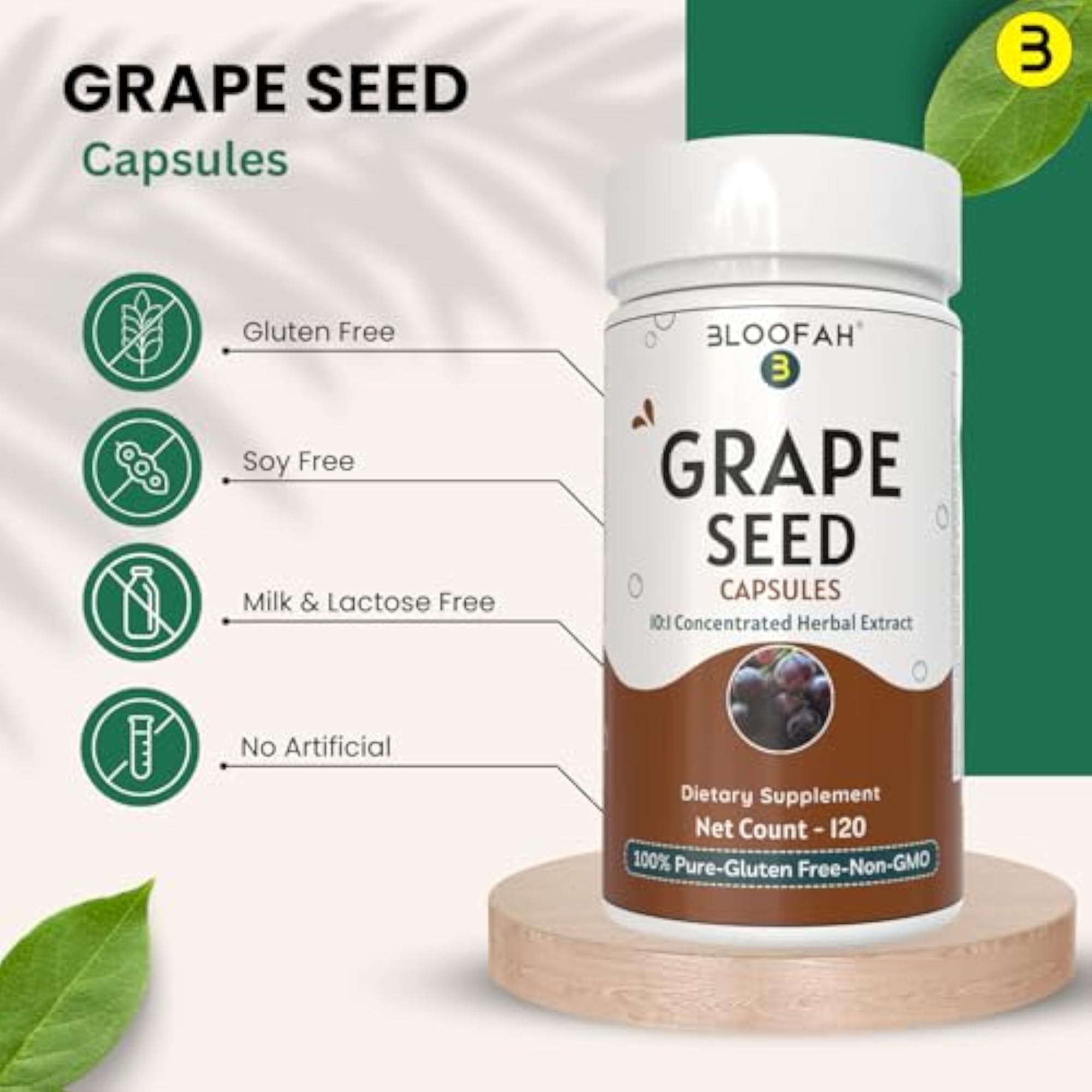 Pure Bloofah Grape Seed Capsules, 120 Count