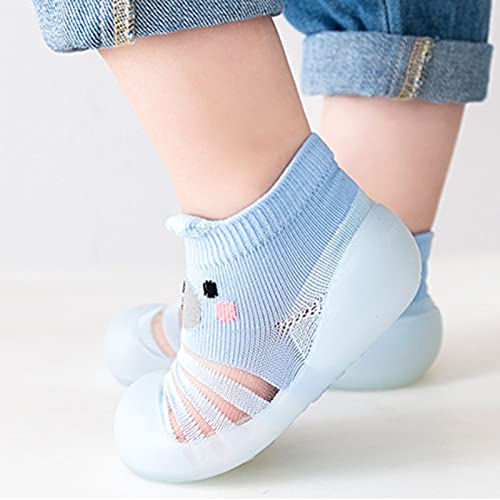 Baby Moccasins Infant Boys Girls Animal Prints Cartoon Socks Shoes Toddler Mesh Floor Socks Non Slip Prewalker Shoes (Blue, 12-18 Months)2