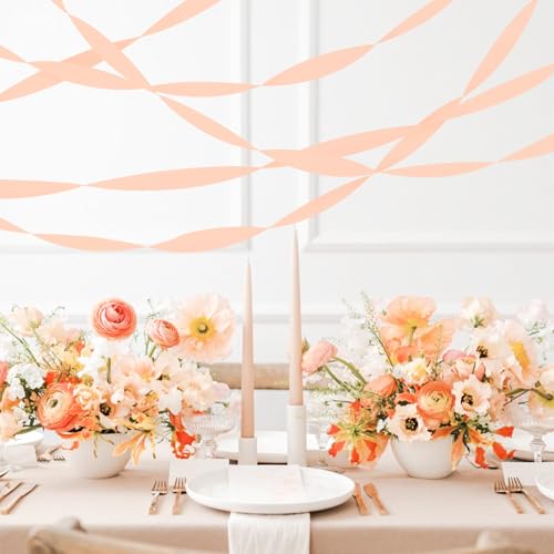Image of 8 Rolls Crepe Paper Streamers, Peach Pink Streamers Party Decorations for Baby Shower Bridal Shower Wedding Bachelorette Party Girls Birthday Boho Decor