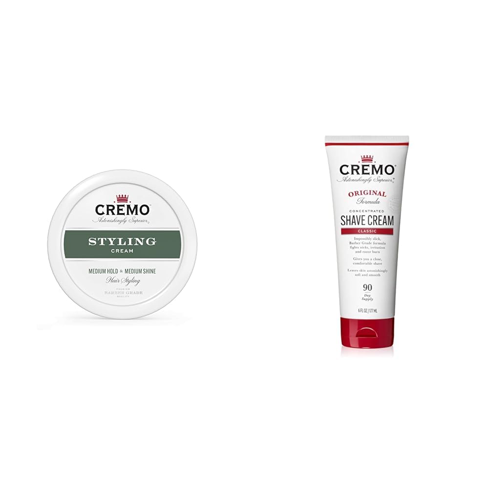 Cremo Premium Barber Grade Hair Styling Cream, Medium Hold, Medium Shine, 4 Oz & Barber Grade Original Shave Cream, Astonishingly Superior Ultra-Slick Shaving Cream for Men