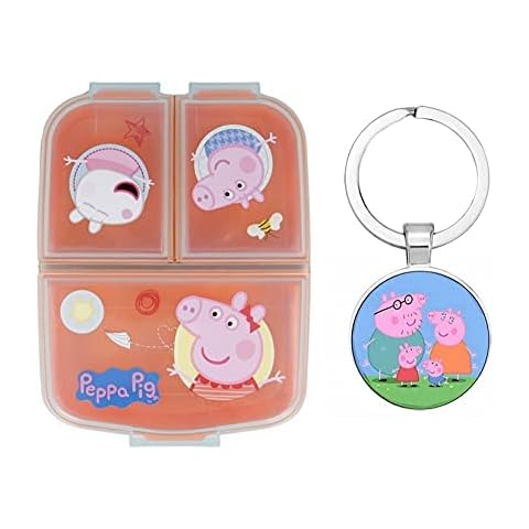 Official Peppa, George, Pig Characters Sandwich Lunch Snack Box Multi Compartment Kids Children School Includes Keychain Cover