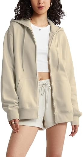 Besick Plain Winter Wear Cotton Oversized Baggy Drop Shoulder Hooded Neck Zip Up Zipper Sweat Shirt for Women