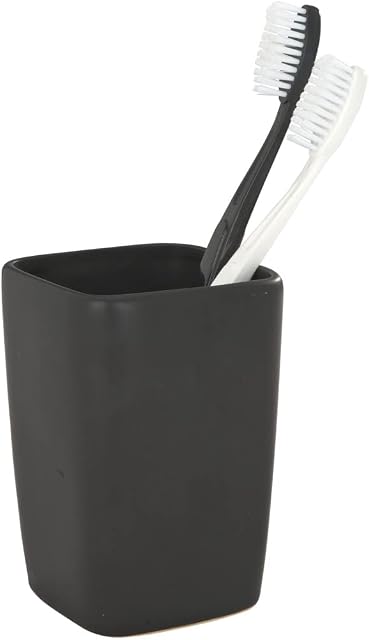 Wenko 20018100 Faro Black pojemnik na szczoteczki do zębów, na szczoteczki do zębów i pastę do zębów, ceramiczny, 7,5 x 10,7 x 7,5 cm, czarny