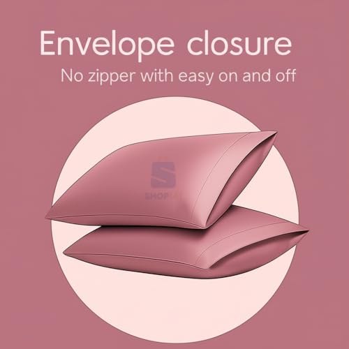 Image of Satin Silk Pillow Cover for Hair and Skin 2 Piece with 3 Piece Satin Silk Scrunchies | 1 Silk Hair Band Free Solid Pillow Covers with Envelope Closure (Rose Taupe) (Pink Rose + Cap)