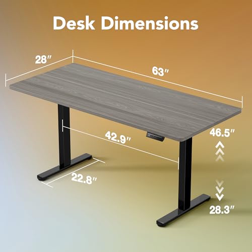 Image of HUANUO Electric Standing Desk,63 inch x 28 inch Height Adjustable Desk, 4 Memory Height Settings, Sit to Stand Up Desk for Home Office, with Headphone Hook, Cable Manager, Grey