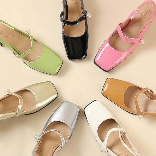 Alyaafifa Block Heel Mary Janes Slingback Pumps for Women 2 Inches Closed Square Toe Patent Leather Dress Shoes Mid Heeled Sandals Comfortable Walking Party Wedding Office Working3