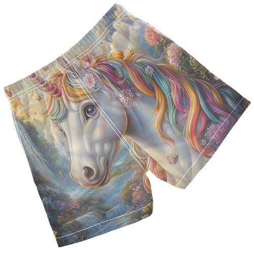 Pigsaly Boys Swim Trunks Unicorn Waterfall Boys Board Shorts Swimsuit Swimwear Summer Bathing Suit XS2