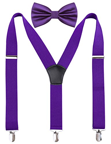 Alizeal Mens Y-Back Adjustable Suspender and Bowtie Set (Dark Purple)