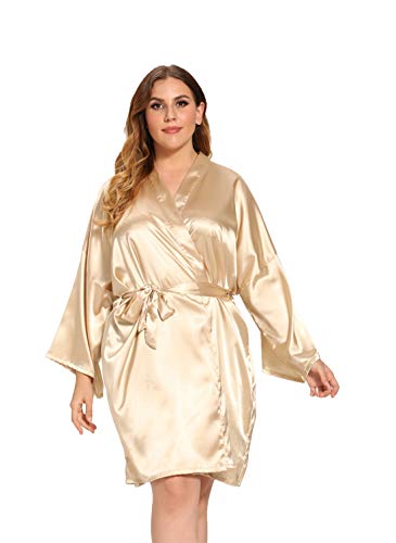 V Vaborous Women's Satin Robes Plus Size Silk Kimonos Robes Sleepwear,Short,Champagne, 3X/4X #TOP1
