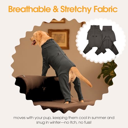Image of Adjustable Recovery Suit for Small Dogs, Dog Pajamas, Grey, S