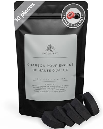 Incensera Lot de 10 comprimés de Charbon Bois qualité supérieure - Accessoires Fumage avec pastilles Charbon pour encens et Autres résine