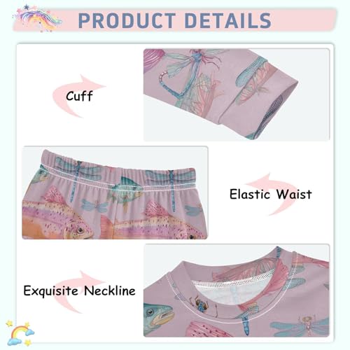 Pajama Sets Long Sleeve Fish Dragonfly Pattern Artwork Soft Comfy Sleepwear 2 Piece PJS 3-8T4