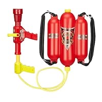 Relaxdays Feuerwehr Wasserspritze, 2,5 l Wassertank, 5 m Reichweite, 2 Sprühfunktionen, Löschrucksack Kinder, rot-gelb, 15 x 30 x 6 cm