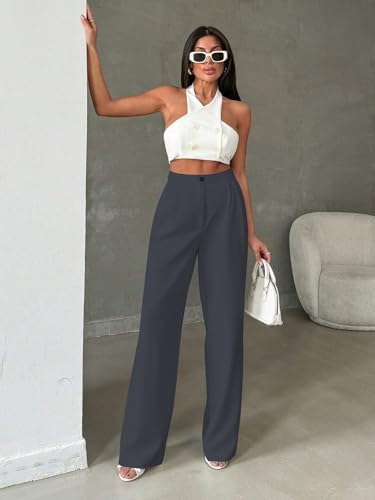 Image of Toochki Trousers for Woman Pants Women's Formal Office Korean | Black Track Pant | Straight | Cotton Spandex Stretchable Trouser | High-Waisted Bottom Wear