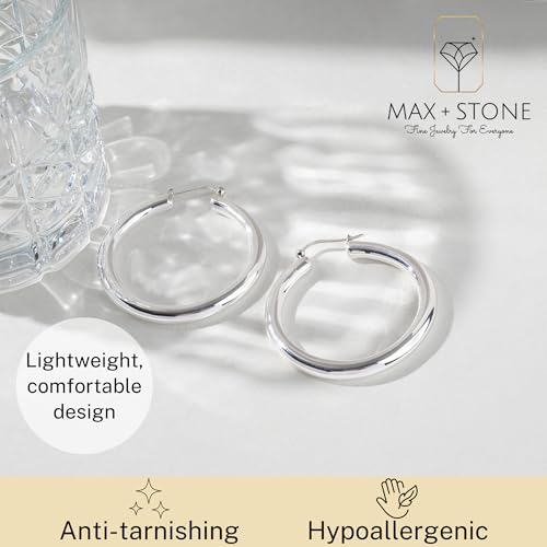 925 Sterling Silver Chunky Hoop Earrings for Women | Hypoallergenic Hollow Round Sterling Silver Hoop Earrings | Lightweight Thick Silver Earrings Hoops by MAX + STONE3