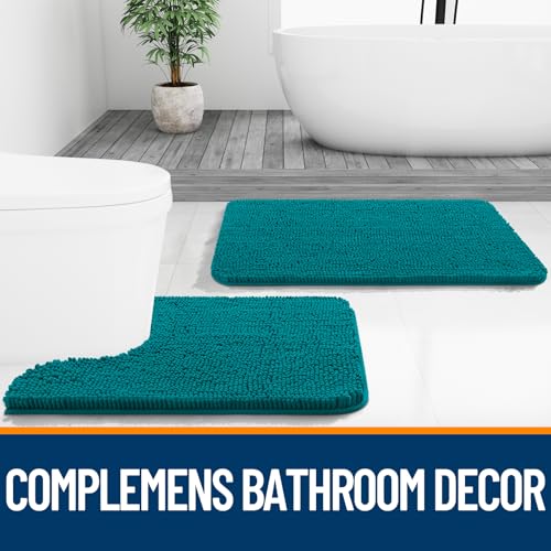 Image of OLANLY Bathroom Rugs 32x20, Extra Soft Absorbent Chenille Bath Rugs, Rubber Backing Quick Dry, Machine Washable Bath Mats for Bathroom Floor, Tub and Shower, Home Decor Accessories, Deep Lake