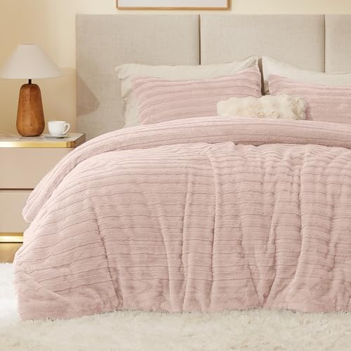 Image of BEDELITE Fleece Twin Comforter Set -Super Soft & Warm Fluffy Pink Faux Fur Bedding, Luxury Fuzzy Heavy Bed Set for Winter with 1 Pillow case