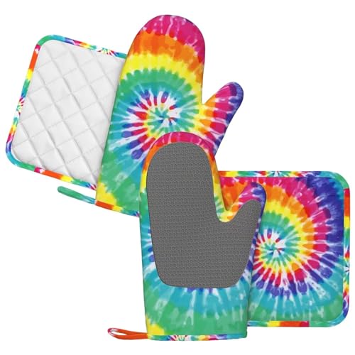 Mifsoiavv MIFSOIAVV-OVEN MITTS-1116-9 Rainbow Color Oven Mitts And Pot Holders Silicone Abstract Swirl Tie Dye Colorful Rainbow Kitchen Gloves Potholders Heat Resistant 4Pcs Oven Gloves Hot Pads thumb #1