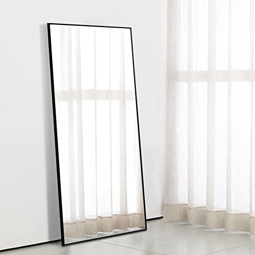 Image of NeuType 51 inchx16 inch Full Length Mirror with Standing Holder Aluminum Alloy Frame Floor Mirror Wall-Mounted Mirror for Living Room, Bedroom, Hanging or Leaning Against Wall, Black (with Stand)